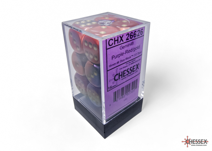 Gemini Purple-Red/gold 16mm d6 Dice Block (12 dice) - CHX26626